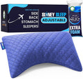 Sidney Sleep Mini Travel Size Neck Pillow - Knee, Back Lumbar and Support - Small Curved Pillow - Adjustable Fill - Washable Case - Drawstring Backpack Included - 14 x 19 Inches (Mini - Blue)