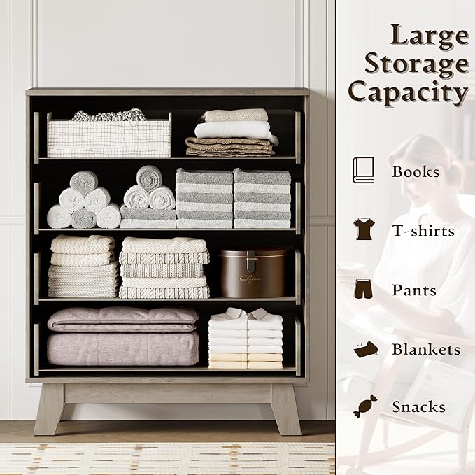 39" Tall Dresser for Bedroom, 4-Drawer Fluted Chest of Drawers, Modern Wood Highboy with Deep Storage, Metal Slides & Handles, Anti-Tip Kit, Vertical Clothes Organizer for Apartment, Nursery