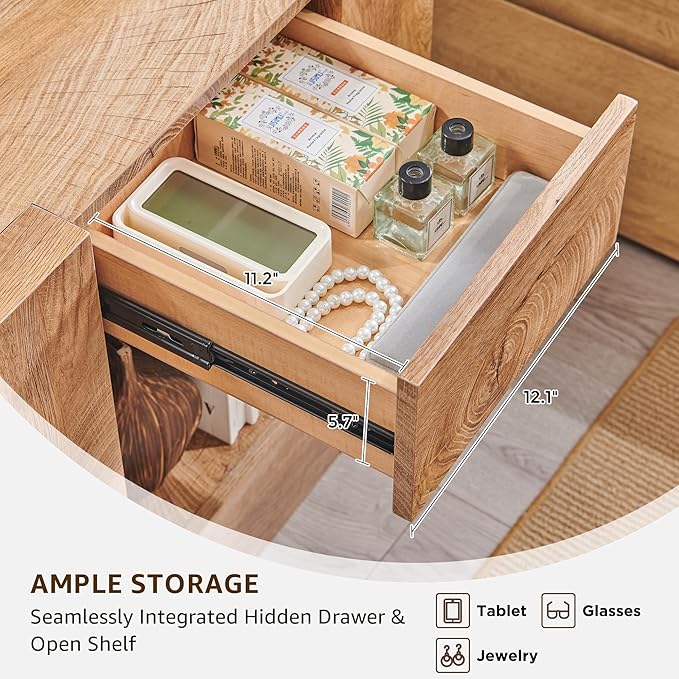 OKD 24'' Modern Nightstands Set of 2, Large Wooden End Table with Charging Station & Drawer & Storage Shelf, Rustic Square Bedside Table for Bedroom, Living Room, Wood Thick Design,Light Tree Knot