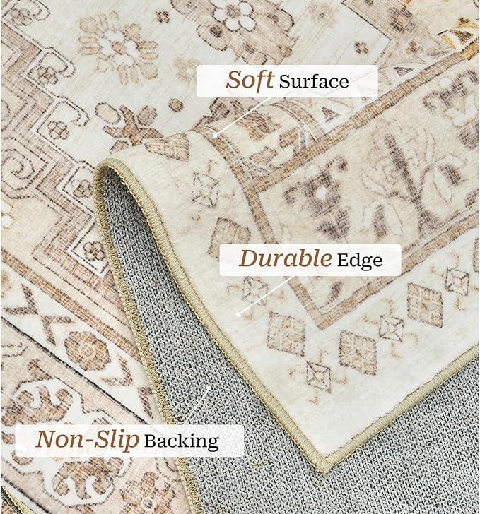 zesthome 12x15 Area Rugs, Large Washable Rug, Ultra-Thin Stain Resistant Rugs for Living Room, Bedroom, Non-Slip Backing Home Decor Area Rug (Cream/Beige,12'x15')