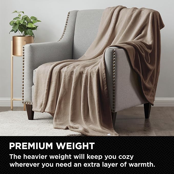 Brookstone Nap Plush Throw Blanket for Couch | Warm & Super Soft Blanket with Unmatched Heavy, Dense, and Ultra-Comfy Throw | Luxurious Drape, Cozying Up on a Sofa, Chair | Taupe