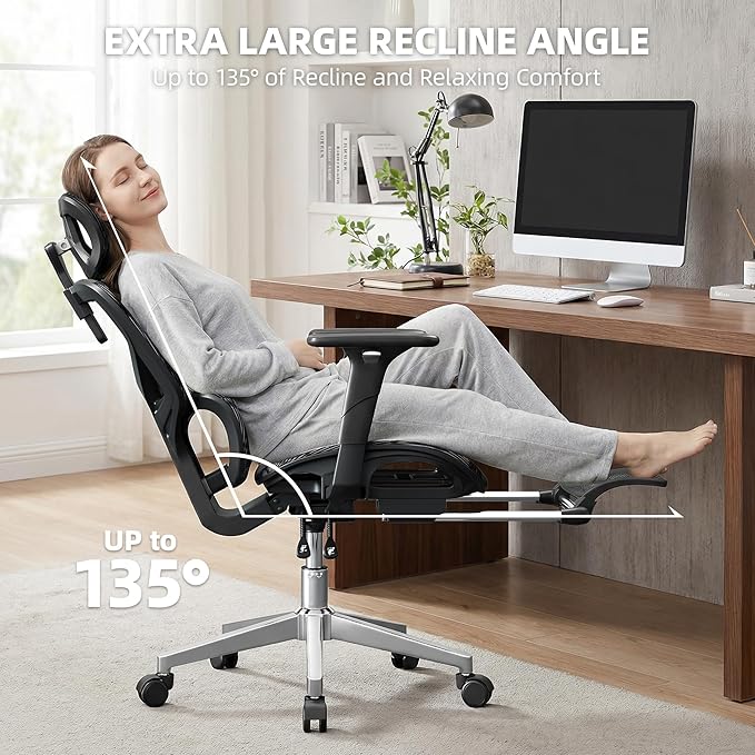 Office Chair with 3D Adjustable Lumbar Support,Ergonomic Computer Chair,Adjustable Headrest and Armrests, 400lbs Capacity,Tilt-Swivel,Premium Mesh Desk Chair for Office,Home & Gaming (Grey)
