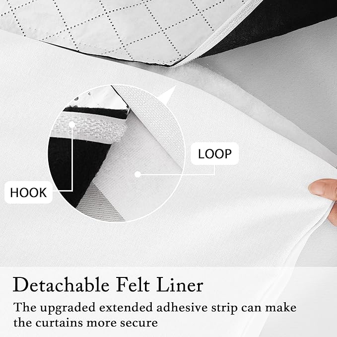 RYB HOME 4 in 1 Set Dust Filter - Soundproof - Blackout - Insulating, Energy Efficiency Linen Curtains for Kids Bedroom Living Room Divider Apartment Hotel Office Theatre, White, W 52 x L 95, 2 Pcs