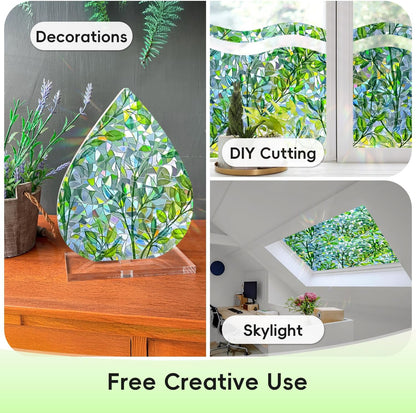 DUOFIRE Stained Glass Window Film Decorative Window Privacy Film Rainbow Diamond Grid Colorful Lattice Windows Cling Anti UV Static Cling Reusable Windows Decal for Home 11.8×39.3 inch