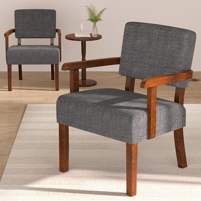 Accent Chair Set of 2 with Table, Living Room Chairs with Soft Seat and Armrests for Living Room Bedroom Reading Room Waiting Room, Grey (AC01)