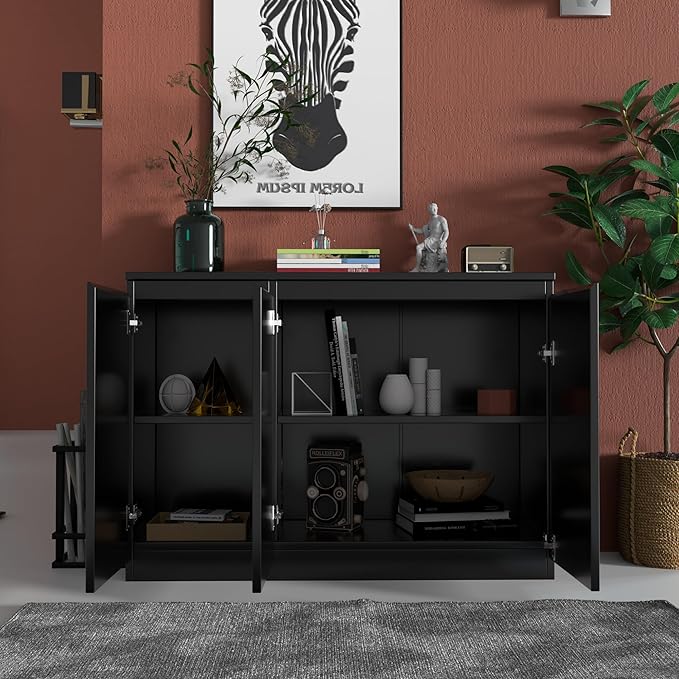 Black Buffet Storage Cabinet with 3 Door, 43" W Coffee Bar Cabinet, Kitchen Buffet Sideboard for Living Room, Kitchen, 43.3" W x 31.5" H