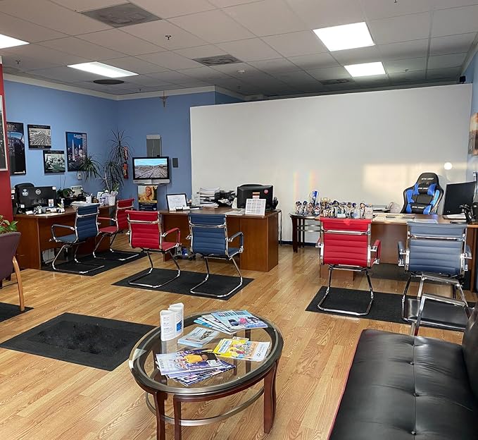 Wahson Office Guest Chairs Set of 10, Leather Reception Chairs, Mid Back Waiting Room Chair, Conference Chairs with Sled Base, Desk Chair No Wheels for Meeting/Lobby/Restroom, Dark Red