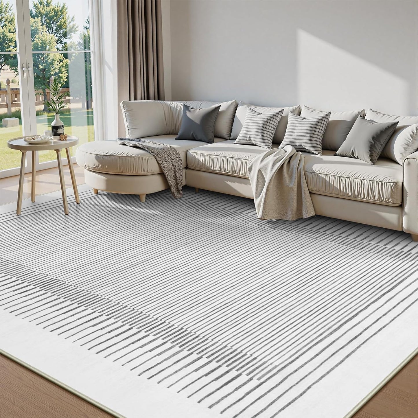 Wonnitar Striped 9x12 Rugs for Living Room, Non-Slip Soft Grey Berber Stripe Bedroom Rug, Low Pile Minimalist Floor Carpet for Dining Room Living Room Department (Grey,9' x 12')