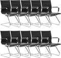 Wahson Office Guest Chairs Set of 10, Leather Reception Chairs, Mid Back Waiting Room Chair, Conference Chairs with Sled Base, Desk Chair No Wheels for Meeting/Lobby/Restroom, Black