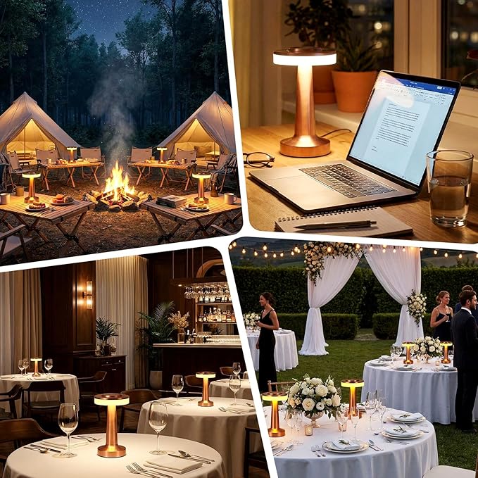 VIHOSE Cordless Table Lamps LED Portable Rechargeable Table Lamp with Touch Sensor 3 Color Dimming up to 15 Hours Battery Desk Light for Restaurant Nursery Living Room(Rose Gold,8 Pcs)