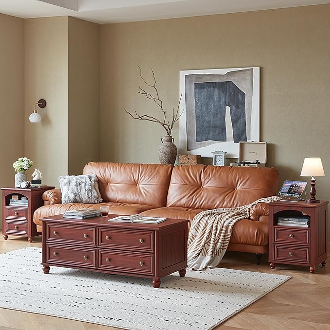 Farmhouse Dressers & Night Stand Set of 4, Wood 54" Wide Dresser & 45" Tall Chest of Drawers, 18" with Charging Station Nightstand Set of 2, Bedroom Furniture Dresser Set for Home Living Room Hallway