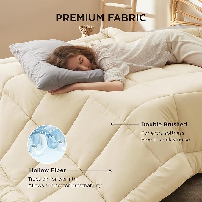 Bedsure Comforter Duvet Insert - Quilted Comforters Oversize Queen, All Season Duvet, GentleSoft Down Alternative Bedding, with 8 Tabs, Gifts for Women/Men, Cream,Oversize Queen 98 x 98 Inches
