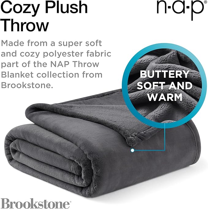 Brookstone Nap Plush Throw Blanket for Couch | Warm & Super Soft Blanket with Unmatched Heavy, Dense, and Ultra-Comfy Throw | Luxurious Drape, Cozying Up on a Sofa, Chair | Silver