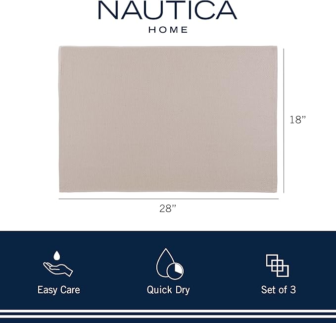 Nautica 100% Cotton Kitchen Towels | Super Absorbent Reusable Cleaning Cloths, Tea Towels, Hand Towels for Drying Dishes | Set of 3 | 18" X 28" | Neutral Stripe White
