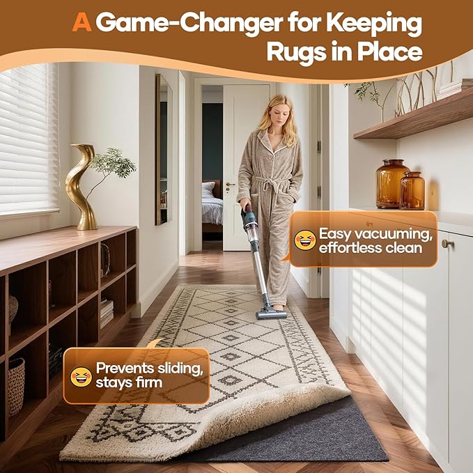 Veken Non Slip Cushioned Runner Rug Pad Gripper 2 x 7 Ft, Felt and Silicone Backing, 1/4 inch Thick Carpet Liner for Hardwood Floors and Finishes, Under Area Rugs Anti Skid Mat, Keep Rugs in Place