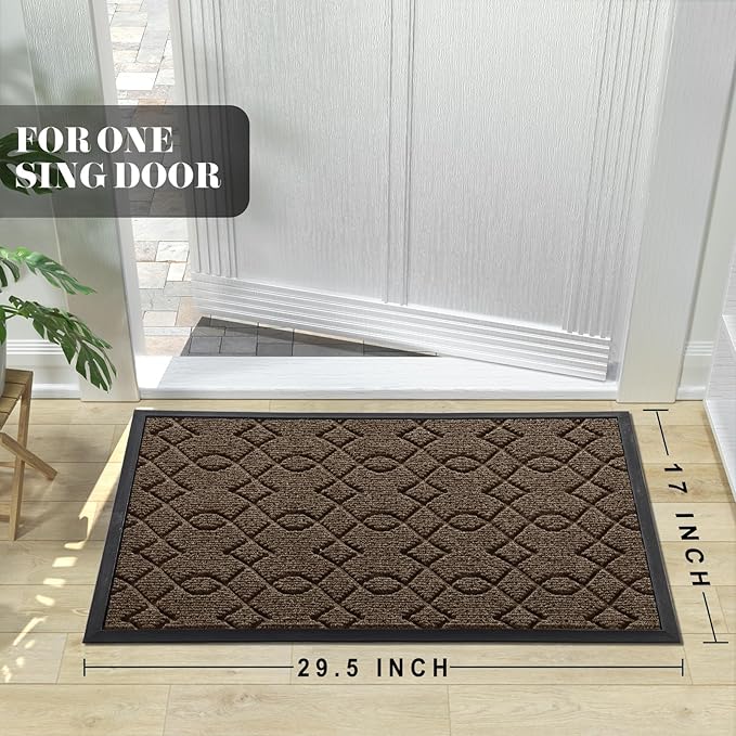 Yimobra Outdoor Mats for Front Door 29.5x17, All-Season Waterproof Doormat Outdoor Entrance, Heavy Duty Non-Slip Outside Door Mat for Garage Patio Proch Entryway Indoor, Brown