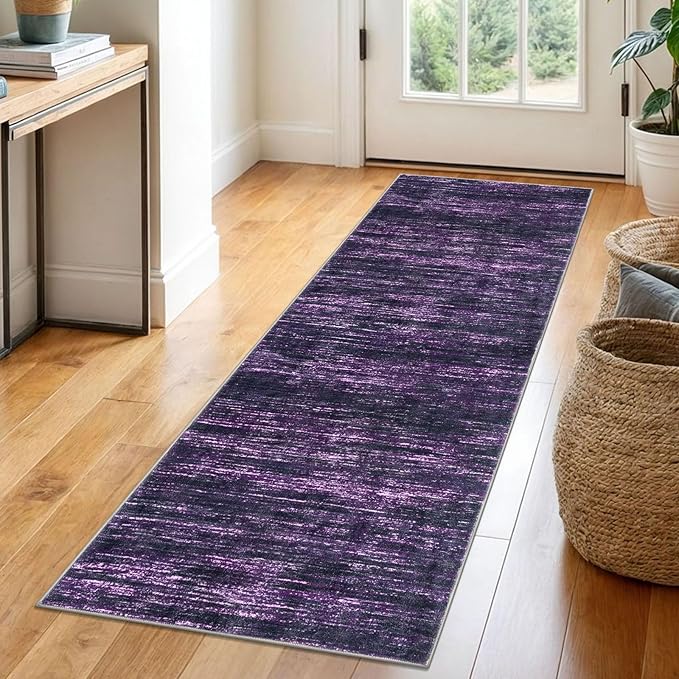 2x6 Modern Abstract Runner Rug for Hallways, Purple White Super Soft Hallway Decor Kitchen Rugs with Non-Slip, Non-Shedding Washable Runners for Entryway Bedroom Indoor