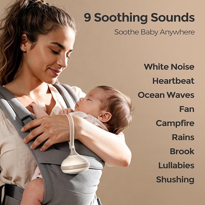 EVOCELER | Portable White Noise Sound Machine for Babies and Kids | Auto Cry Detection | 9 Soothing Sounds | Sleep Soother | Voice Recording | 15H Battery | Travel | Baby Registry Gift | Stroller Clip