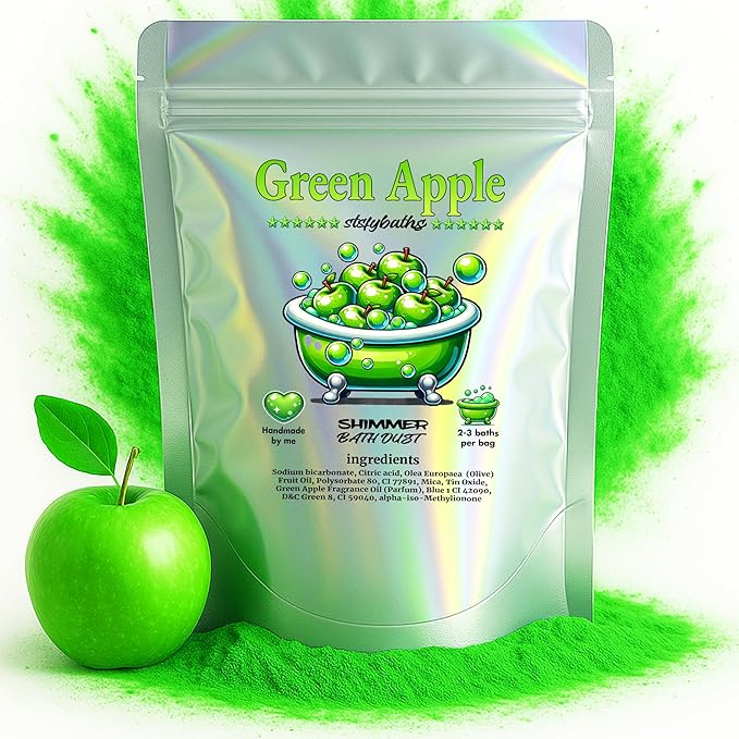 Green Apple Shimmer Bath Bomb in A Bag - Handmade Scented Bath Bombs for Women,Kids and Men - Bulk Bathbomb Fizzies Perfect for Boys and Girls All Ages (Large, Green)