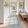 Area Rugs 3'x12' Washable Non-Slip, Floral Vintage Distress Print Pattern Medallion Carpet for Living Room Bedroom Dining Room, Light Blue Navy Beige Gray White
