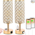 Hong-in Gold Lamps Set of 2, Dimmable Gold Lamps for Nightstand with USB-C+A & AC Charging Ports, 3-Way USB Crystal Lamp, Bedside Desk Light for Bedroom Living Room Home Office(Bulb Included)