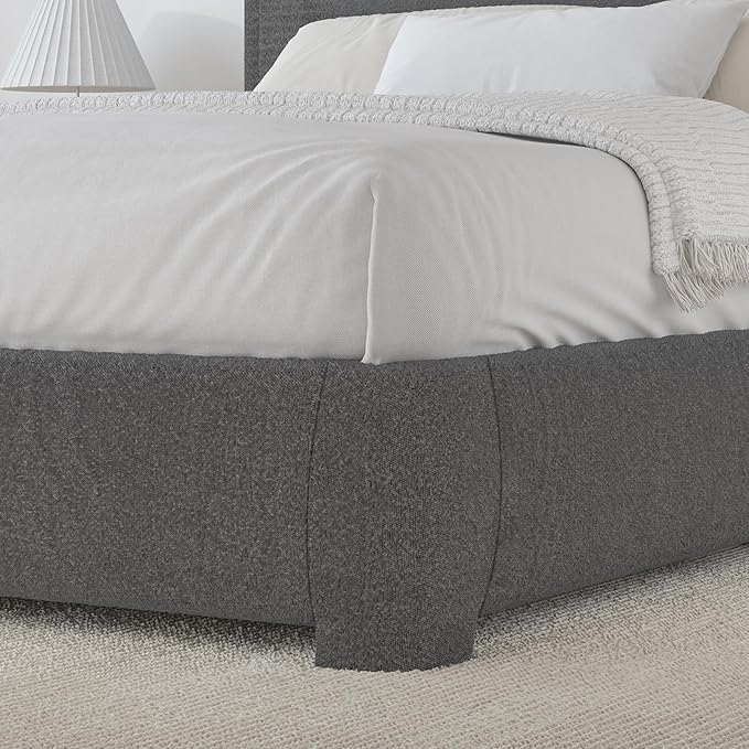 BarnFurin Full Size Bed Frame, Upholstered Platform Bed with Headboard, Boucle Soft and Cloud Bed Frame, Modern Style, No Box Spring Required, Easy Assembly, Dark Grey