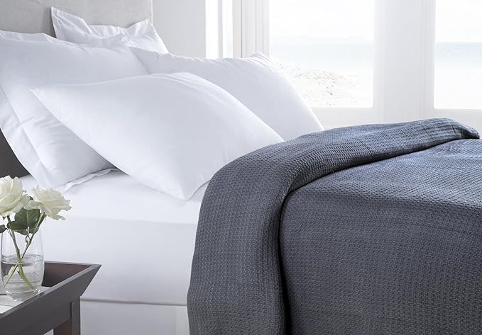 HILLFAIR 100% Combed Cotton Blanket– Twin Bed Blanket– Soft Cozy Warm Multipurpose Throws for Luxury Home Decor– 66 x 90 inch Twin XL Size Cotton Blankets for Beds- Bed Blankets for All Season- Grey