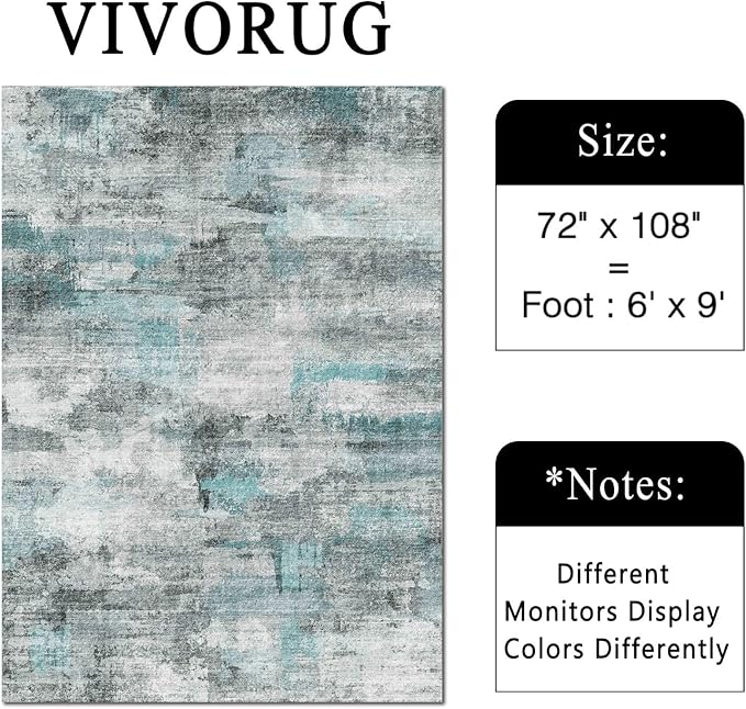 6x9 Area Rug, Ultra-Soft Washable Rug for Living Room, Dinner Room, Bedroom, Non-Slip Modern Abstract Rug, Indoor Carpet Large Area Rug, Teal