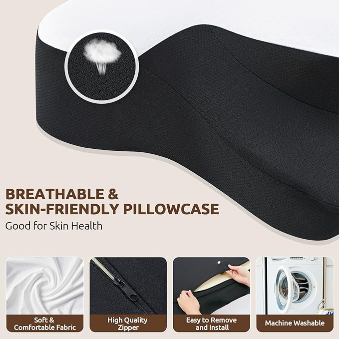 DONAMA Cervical Neck Pillow for Pain Relief,Odorless Contour Memory Foam Pillows with Cooling Pillowcase Cozy Sleeping, Orthopedic Ergonomic Bed Pillows for Side Back Stomach Sleepers