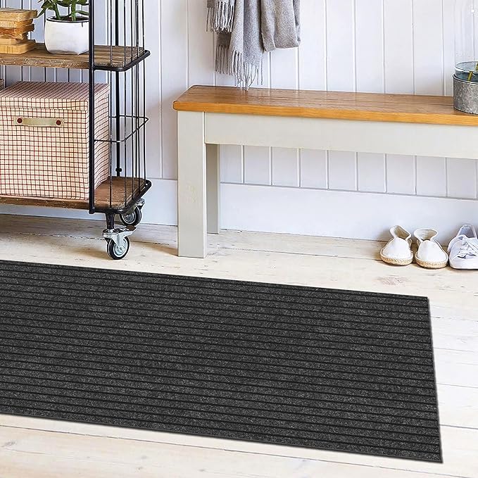 Ottomanson 2' x 5' Hallway Runner with Scraper Pile Extra Durable Non-Slip Rug Mat for Indoor & Outdoor Use - Ideal for Kitchen, Entryway, Patio & Garage - High-Traffic Carpet, Black