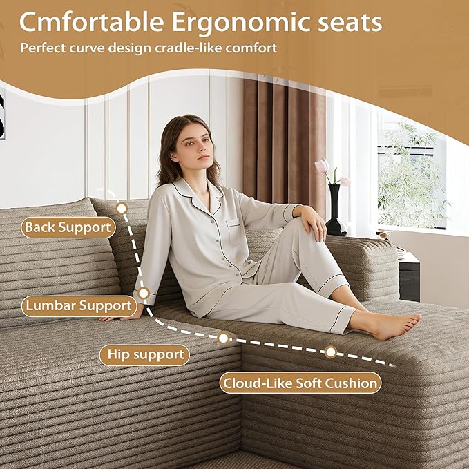 96" Sectional Couches for Living Room Modern Modular Sofa with L-Shape Couchs Upholstered Boneless Couch Deep Seat Sectional Couch with Chaise (Camel, 96" Right Facing Chaise+2Seaters)