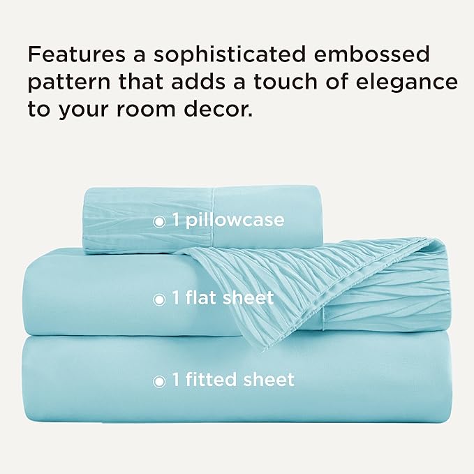 Bedsure Twin Sheets Set - 3 Pieces Soft Twin Bed Sheets - Breathable & Cooling - Hotel Luxury - Easy Care Polyester Microfiber Bedding for Women, Men, Spa Blue