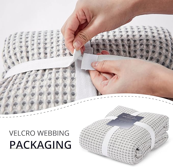 EGOHOME 100% Cotton Queen Size Blankets for Bed,Soft Jacquard Waffle Weave Blanket,Lightweight and Breathable Unique Dual-Tone Texture Cotton Blanket for All Seasons-Sleet Grey,90 x 90 Inches