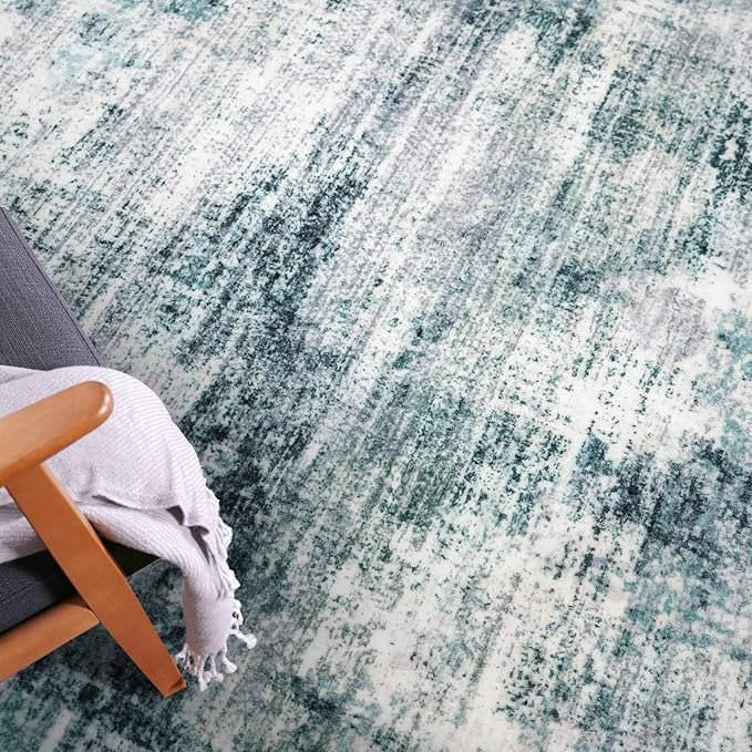 IOHOUZE Modern Abstract Area Rugs 5x7 Ft Washable Rugs for Living Room, Non Slip Dining Room Rug, Printed Faux Wool Rugs for Bedroom, Floor Carpet for Office Nursery Playroom, Sage Grey