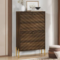 Smuxee Walnut Shoe Cabinet with 2 Flip Drawers, 23.6" Hidden Shoe Storage Cabinet with Golden Metal Feet, Freestanding Shoe Organizer Cabinet for Entryway, Hallway, Living Room