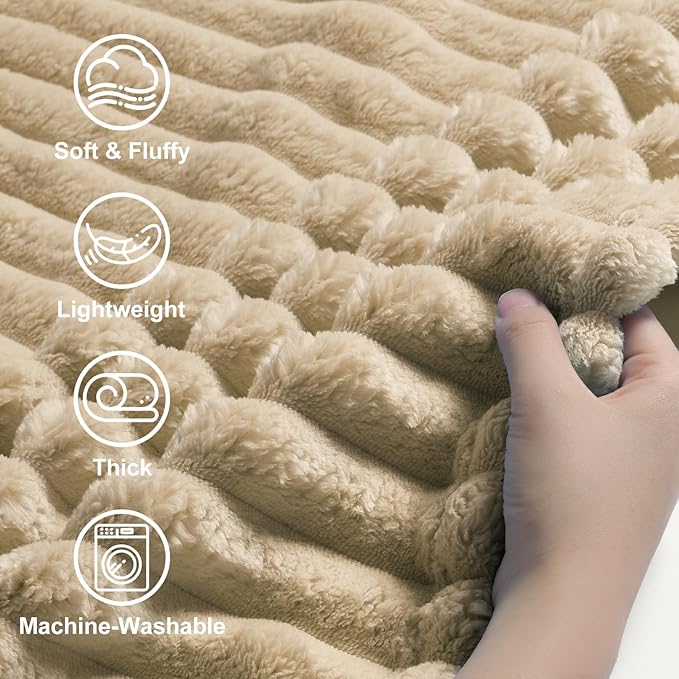 decorUhome Christmas Soft Fleece Light Brown Blanket King Size for Bed, Cozy Fluffy Plush Flannel Large Striped Throws for Couch Sofa, Lightweight Decorative Fuzzy Blanket for Woman, 108x90 Inches