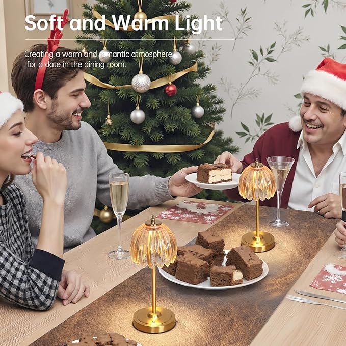 Set of 2 Tulip Table Lamp with 5000mAh Battery & Touch Control, Cordless Small Table Lamp with 3 Colors, Dimmable Rechargeable Table Lamps for Bedroom, Desk, Bedside (Amber Tulip)