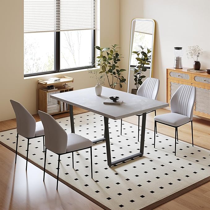 5 Piece Dining Table Set, 42.9 Inch Modern Kitchen Dining Table and Leather Dining Chairs for Kitchen Dining Room (Table + 4 White Chairs)
