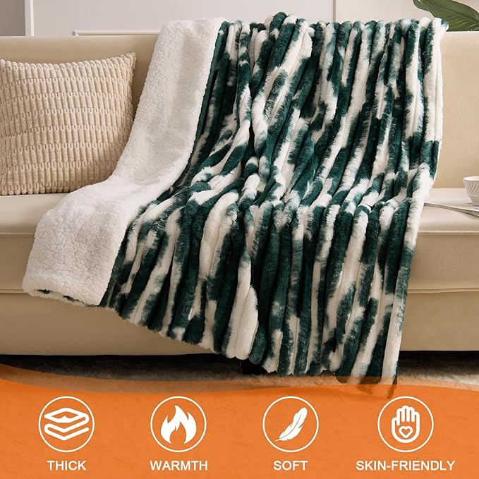 Heated Blanket Queen - 84"x90" Dual Control Bed Electric Blankets with 6 Heating Levels & 10 Hours Auto Off, Soft Ribbed Faux Fur Sherpa, Over-Heated Protection ETL, Dark Green