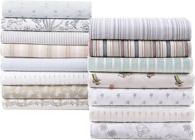 Tommy Bahama - Queen Sheets, Cotton Percale Bedding Set, Crisp & Cool, Stylish Bedding Set (Kahanu Stripe Grey, Queen)