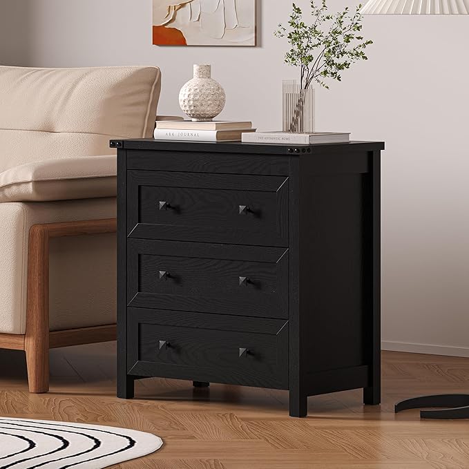 3-Drawer Dresser, Small Wooden Chest of Drawers with Metal Knobs, Water-Resistant Top, Storage Organizer with Anti-Tip Kit for Bedroom, Nursery, Living Room