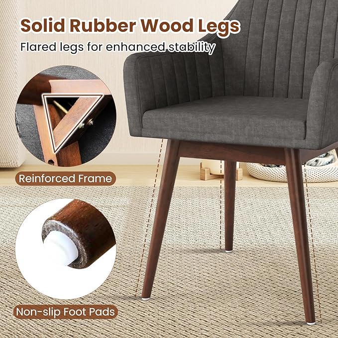 Giantex Upholstered Dining Chairs Set of 2, Mid Century Kitchen Chairs with Solid Wood Legs, Wrap-Around Backrest, Modern Accent Armchair for Living Room, Dining Room, Bedroom, Light Grey