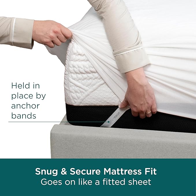 AllerEase CleanBoost Plush Knit Mattress Protector Waterproof Particle Barrier Temperature Balancing Soft Plush Comfort Machine Washable Fitted Cover with Elastic Anchor Bands Mattress Cover, Full