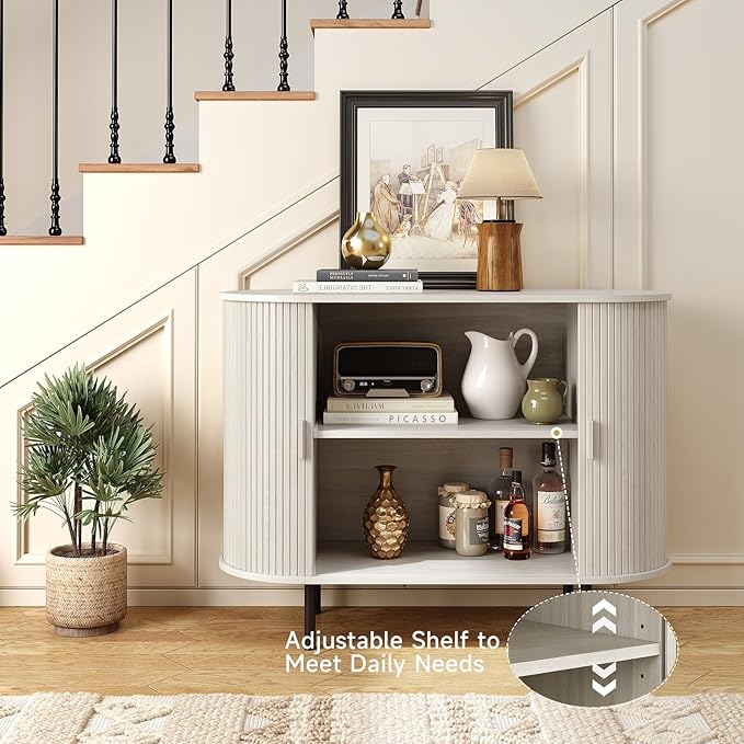 ONBRILL 40" Sideboard Buffet Cabinet with Storage, Storage Cabinet with Sliding Door & Adjustable Shelf, Modern Accent Coffee Bar Console Table for Kitchen, Entryway, Natural White