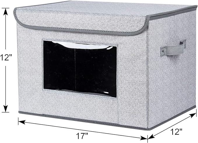 Univivi Fabric Foldable Storage Boxes [4-Pack] Large Collapsible Stackable Storage Bins with Lids, Closet Organizers and Storage Cube Basket for Home, Office, Bedroom (Gray, 17“ x 12” x 12")