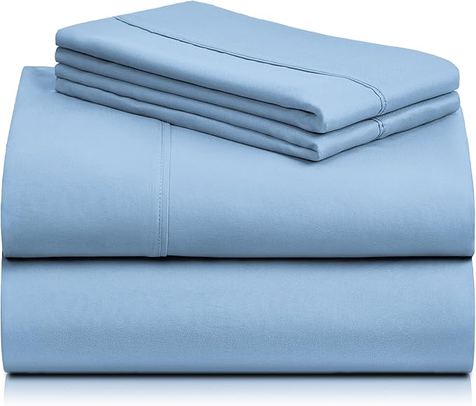 LuxClub 4 PC California King Sheet Set, Deep Pockets Wrinkle Free Cooling Bed Sheets Hotel Bedding for Women, Men, Includes 1 Fitted Sheet, 1 Flat Sheet and 2 Pillowcases-Sky