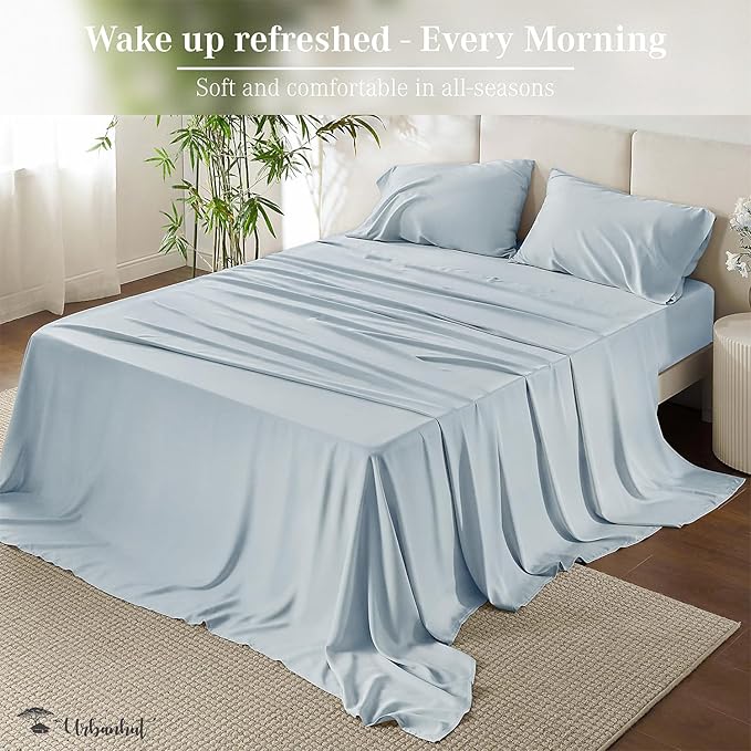URBANHUT 800 Thread Count 100% Cotton King Size Sheets, Luxury 4 Piece King Bedsheets, Hotel Sheets Sateen Finish - Better Than Egyptian, 16" Elasticized Deep Pocket - Light Blue