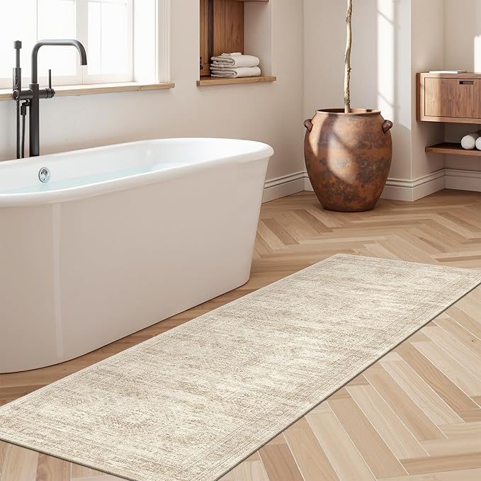 Runner Rug 2'x8' Washable Non-Slip Runner Rugs for Kitchen Bathroom Laundry Room Beige Vintage Floor Carpet Runners for Hallway Entryway