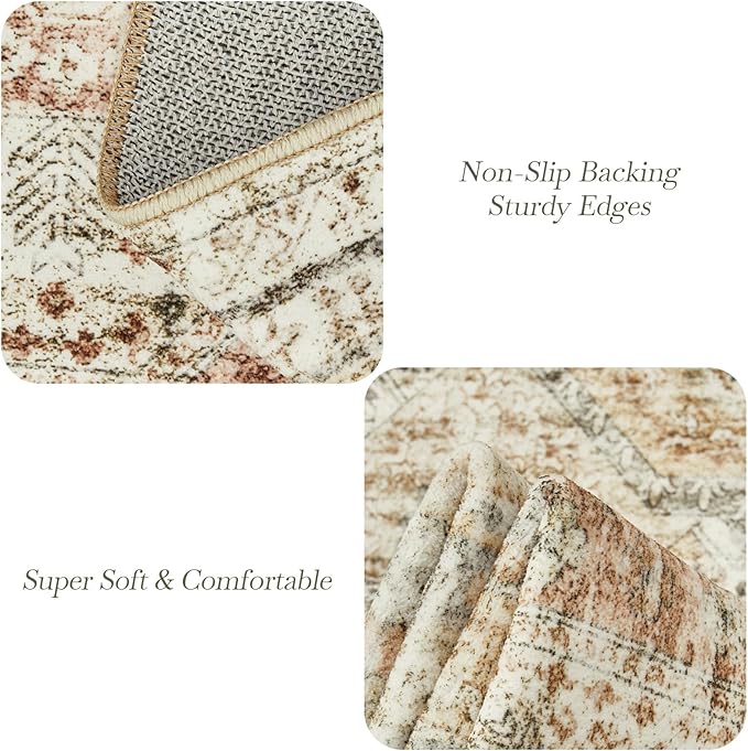 6x9 Area Rug for Living Room Washable 6x9 Non-Slip Modern Rugs for Bedroom Dinning Room Ultra-Thin Indoor Brown Pink
