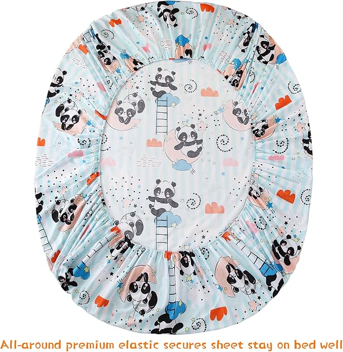JSD Panda Kids Sheet Set Twin Size, 3 Piece Blue Moon Stars Printed Microfiber Bed Sheets Deep Pocket